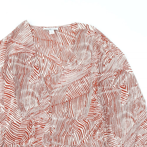 Topshop Womens Orange Geometric Polyester Basic Blouse Size 8 V-Neck - Tie Back Detail