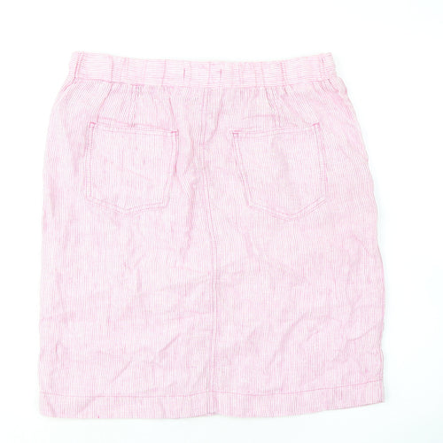 Marks and Spencer Womens Pink Striped Flax A-Line Skirt Size 12 Tie