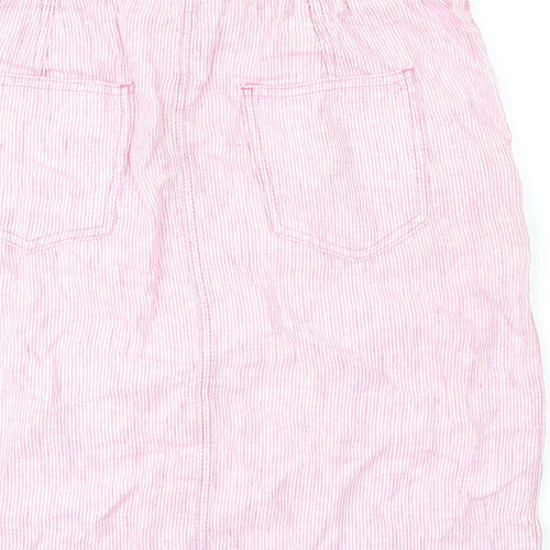 Marks and Spencer Womens Pink Striped Flax A-Line Skirt Size 12 Tie