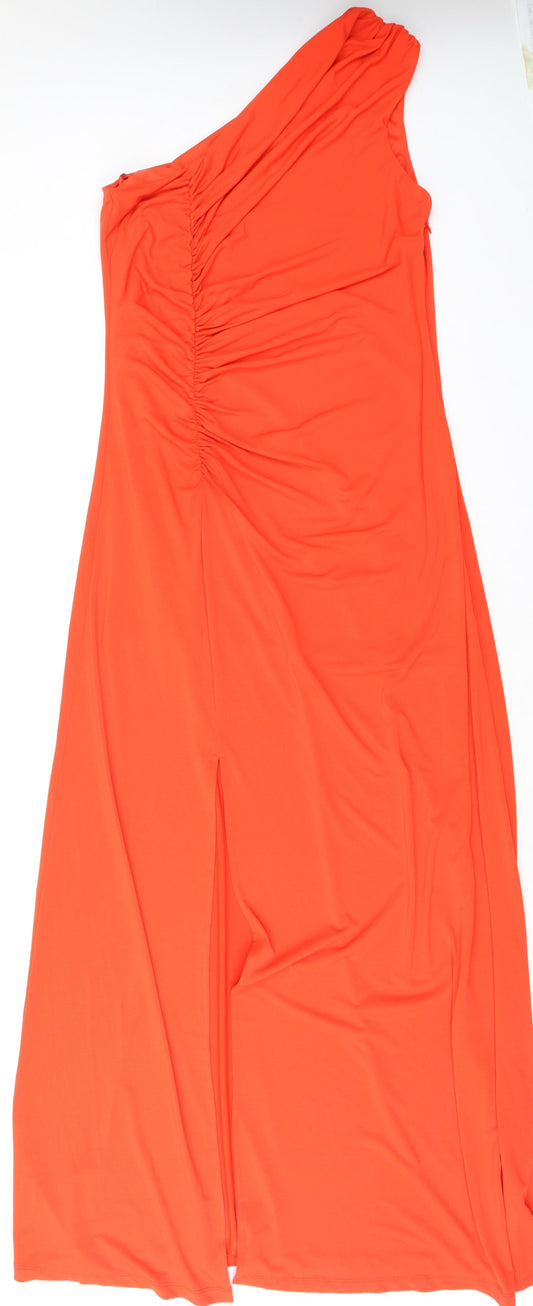 Definitions Womens Orange Polyester Maxi Size 16 One Shoulder Zip