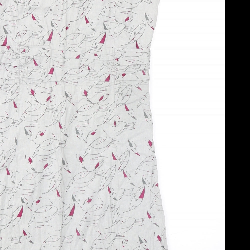 Mistral Womens Grey Geometric Cotton Skater Dress Size 12 V-Neck Zip