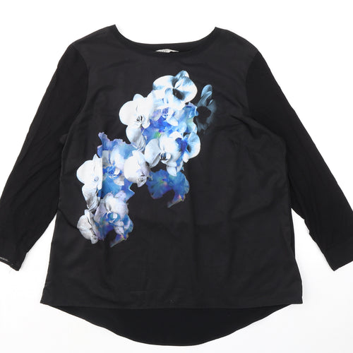 Coast Womens Black Viscose Basic T-Shirt Size 18 Round Neck - Floral Graphic