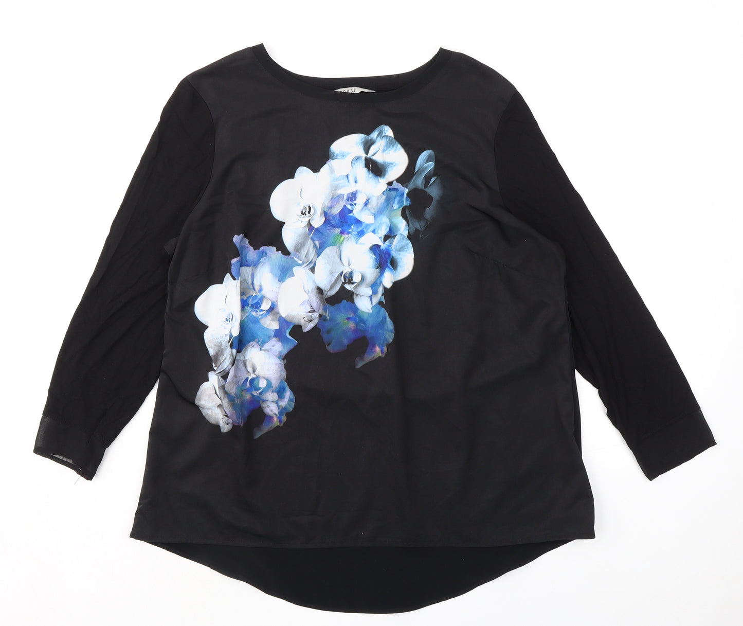 Coast Womens Black Viscose Basic T-Shirt Size 18 Round Neck - Floral Graphic