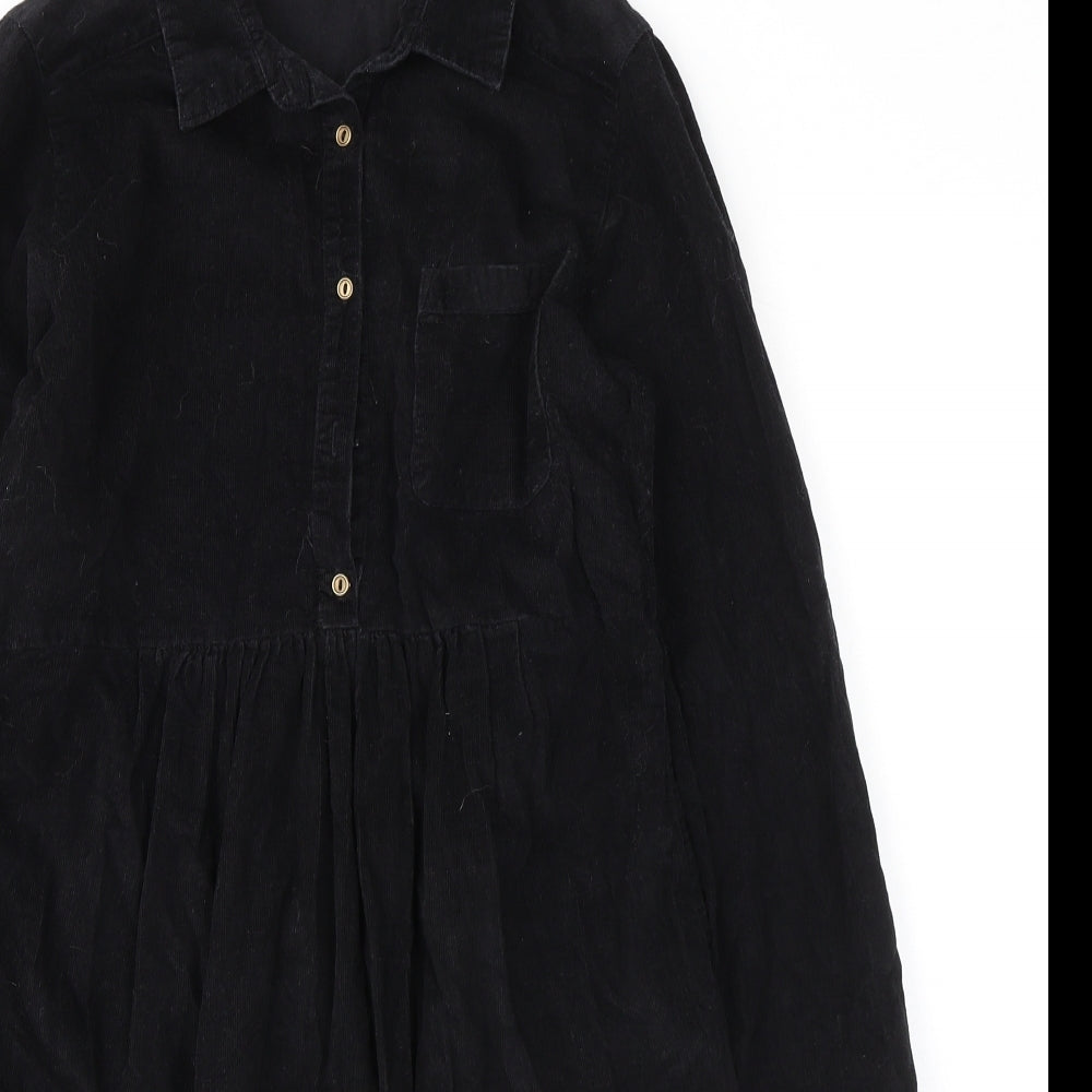 Fat Face Womens Black 100% Cotton Shirt Dress Size 8 Collared Button