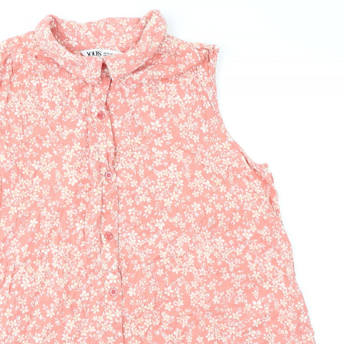 Yours Womens Pink Floral Viscose Basic Button-Up Size 22 Collared - Size 22-24