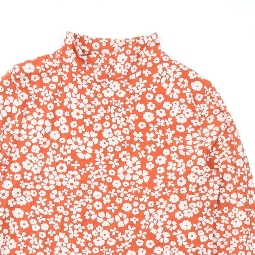 Marks and Spencer Womens Orange Floral Cotton Basic T-Shirt Size 12 High Neck
