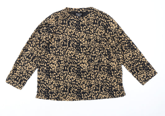 Whistles Womens Black Animal Print Cotton Basic T-Shirt Size S Round Neck - Leopard Print