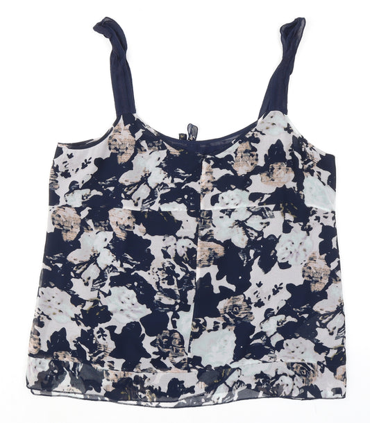 Gap Womens Blue Floral Polyester Camisole Tank Size XL Scoop Neck - Tie Back Detail