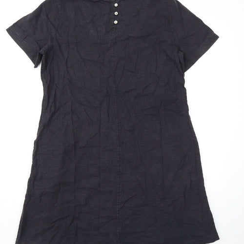 Fat Face Womens Black Linen Shirt Dress Size 12 Crew Neck Button