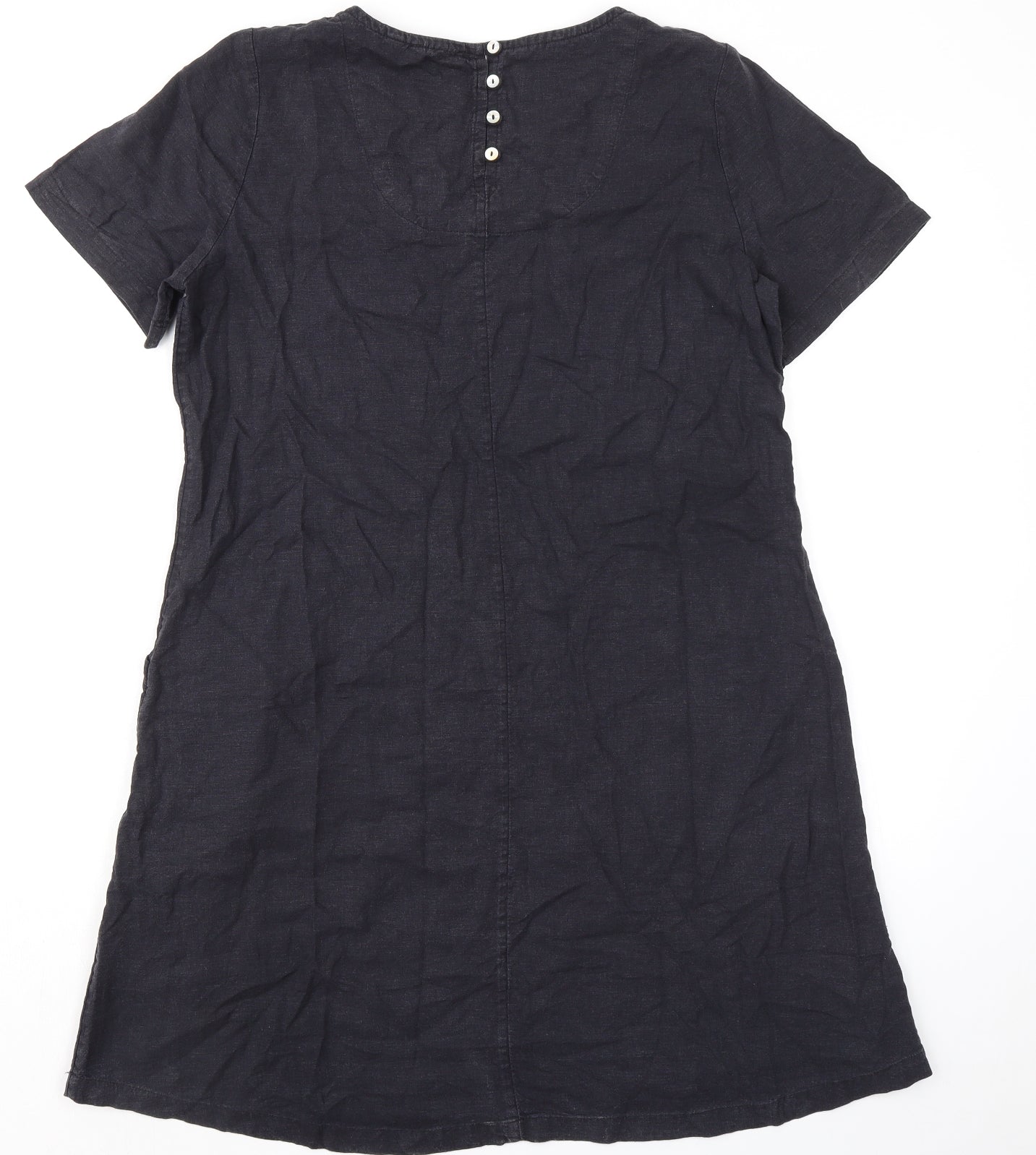 Fat Face Womens Black Linen Shirt Dress Size 12 Crew Neck Button