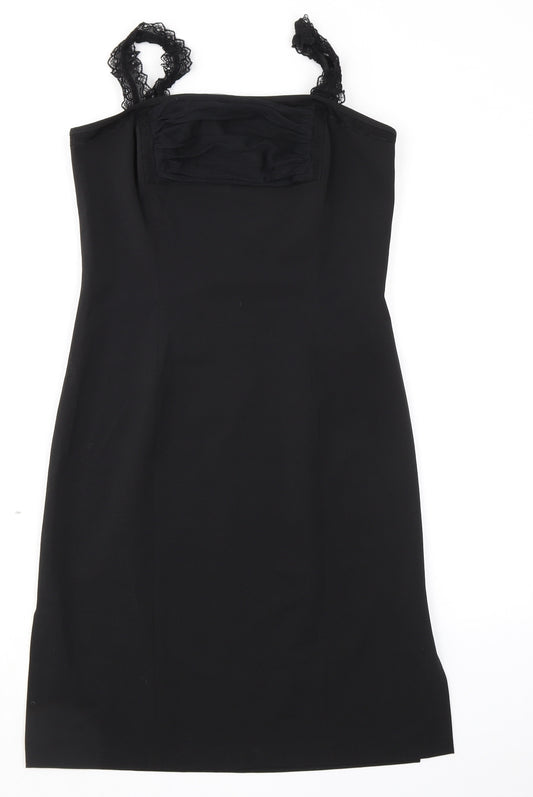 NAF NAF Womens Black Polyester Pencil Dress Size 12 Square Neck Zip