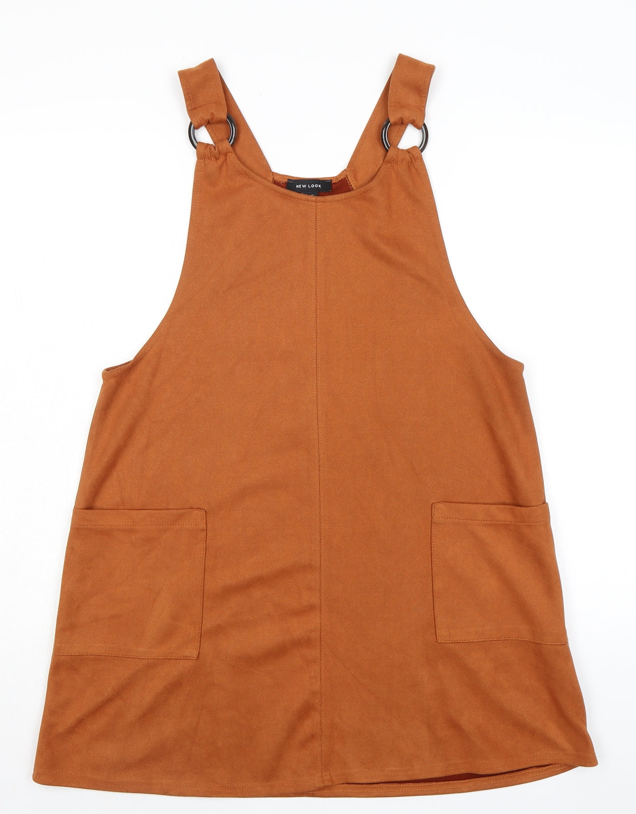 New Look Womens Orange Polyester Pinafore/Dungaree Dress Size 12 Round Neck Pullover