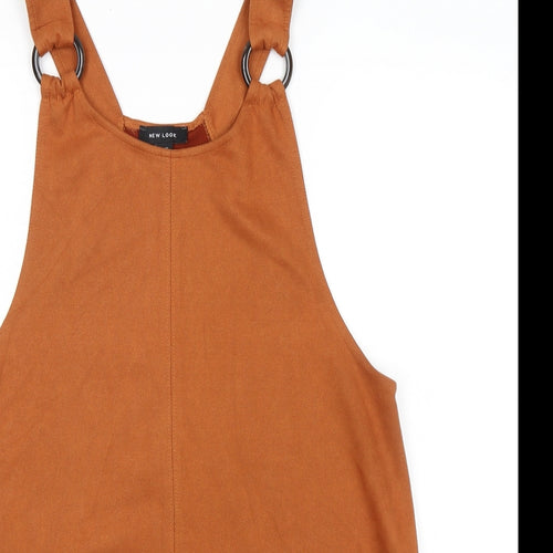 New Look Womens Orange Polyester Pinafore/Dungaree Dress Size 12 Round Neck Pullover