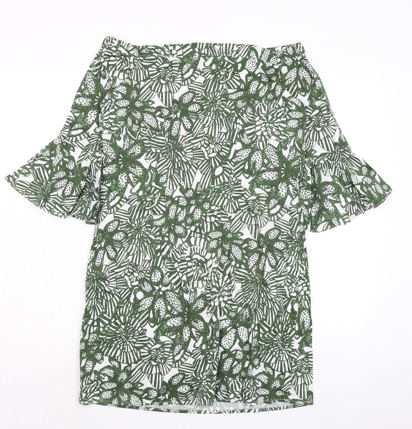 H&M Womens Green Floral Polyester A-Line Size 10 Off the Shoulder Pullover