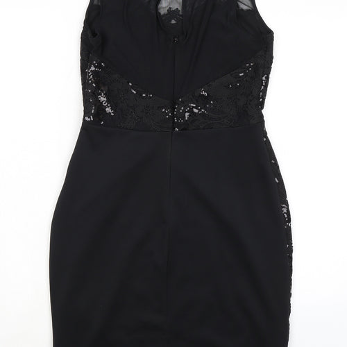 NATACHA Womens Black Polyester Pencil Dress Size 12 Crew Neck Zip