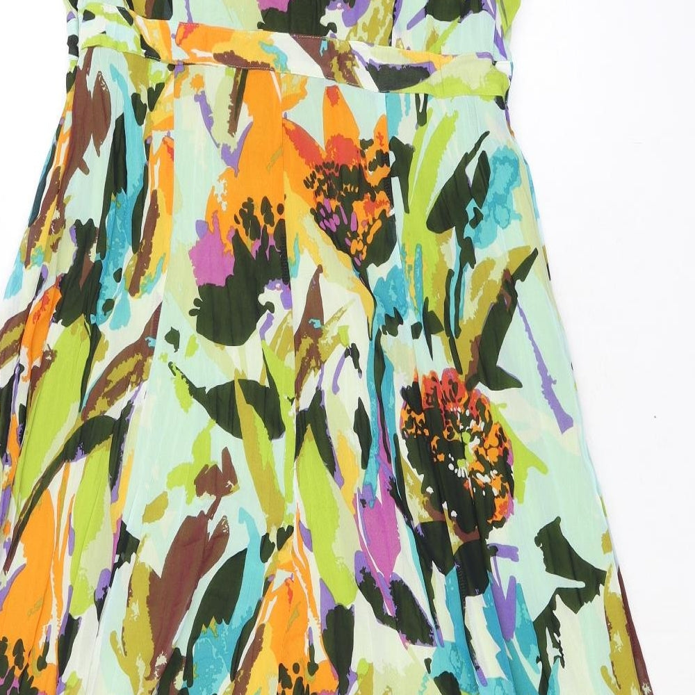 Per Una Womens Multicoloured Floral Polyester Skater Dress Size 14 V-Neck Zip