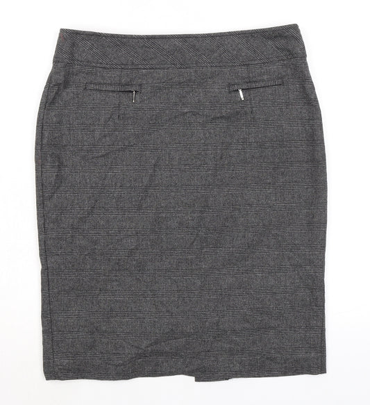 Marks and Spencer Womens Grey Plaid Wool Straight & Pencil Skirt Size 14 Zip