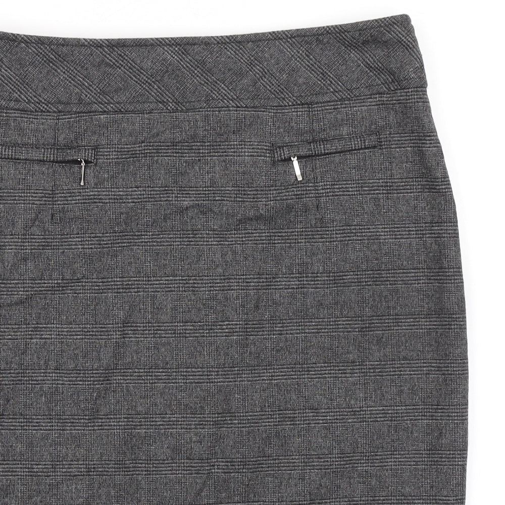 Marks and Spencer Womens Grey Plaid Wool Straight & Pencil Skirt Size 14 Zip