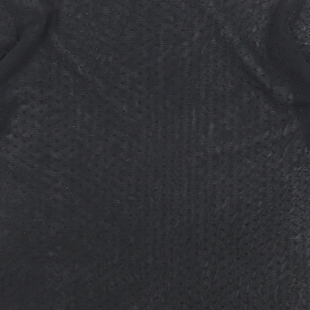 River Island Womens Black Polka Dot Polyester Basic T-Shirt Size 8 Mock Neck - Sheer