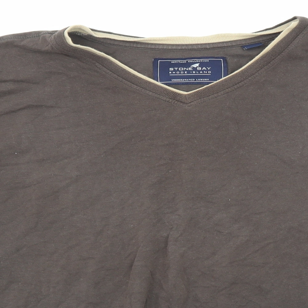 Stone Bay Mens Brown Cotton T-Shirt Size 2XL V-Neck - Logo