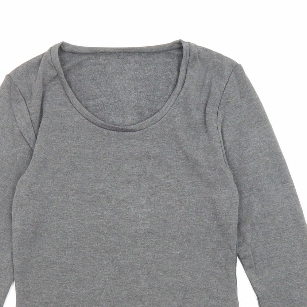 Marks and Spencer Womens Grey Acrylic Basic T-Shirt Size 12 Scoop Neck - Thermal