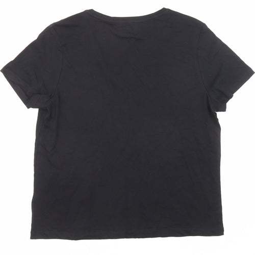 Marks and Spencer Womens Black Cotton Basic T-Shirt Size 14 V-Neck