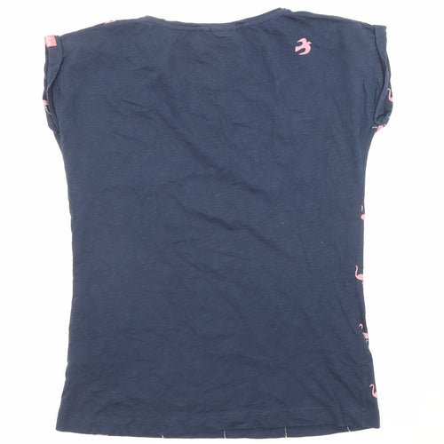 Brakeburn Womens Blue Geometric Cotton Basic T-Shirt Size L Round Neck - Flamingo Detail