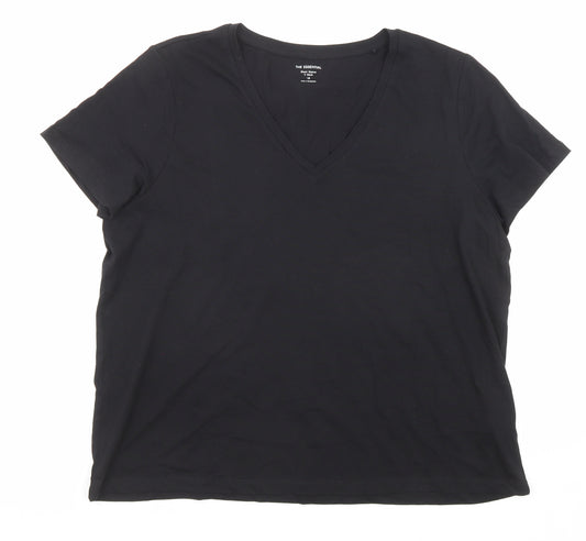 Marks and Spencer Womens Black Cotton Basic T-Shirt Size 18 V-Neck