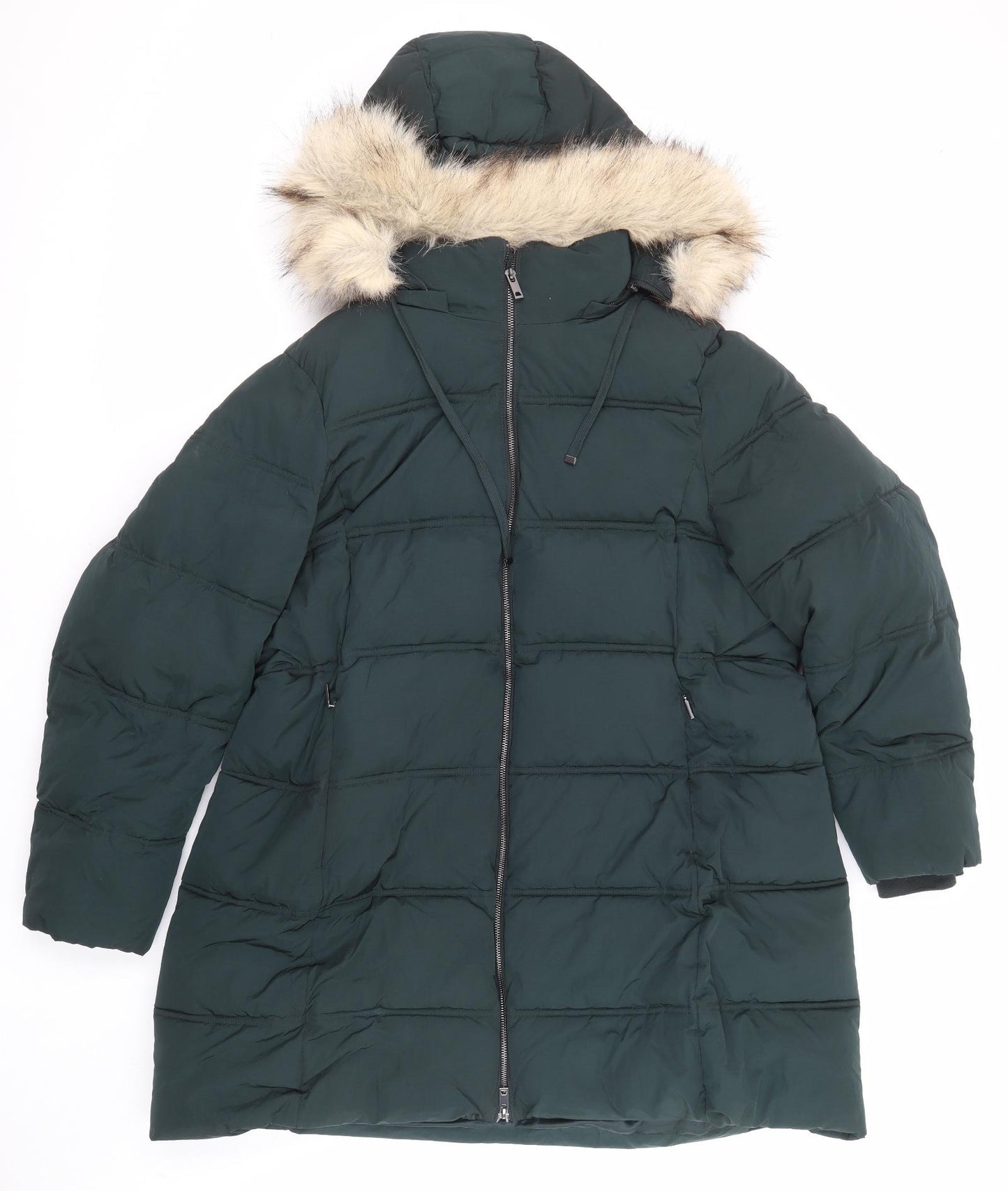 Marks and Spencer Womens Green Puffer Jacket Coat Size 22 Zip