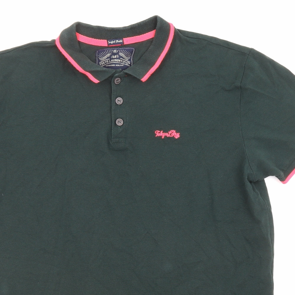Tokyo Laundry Mens Green Cotton Polo Size L Collared Button