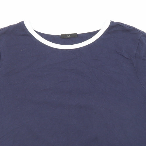 M&Co Womens Blue Cotton Basic T-Shirt Size 18 Round Neck
