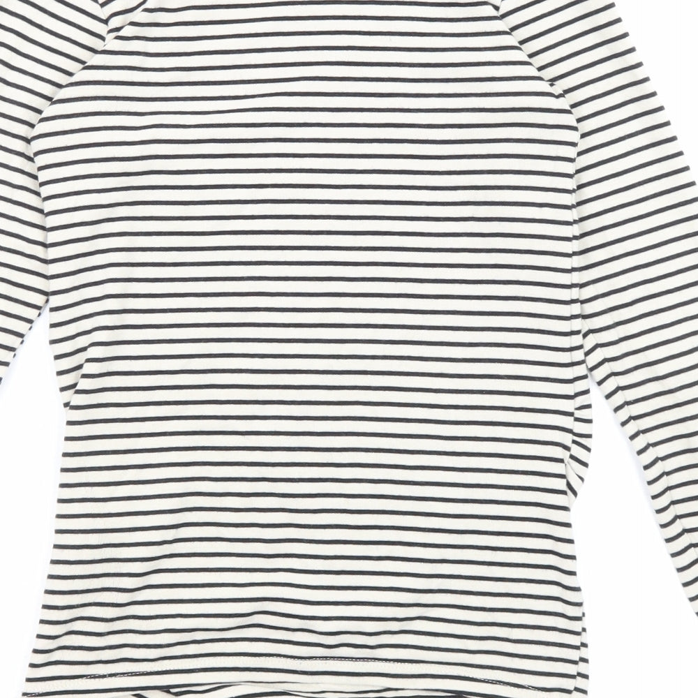 H&M Womens Ivory Striped Cotton Basic T-Shirt Size M Boat Neck
