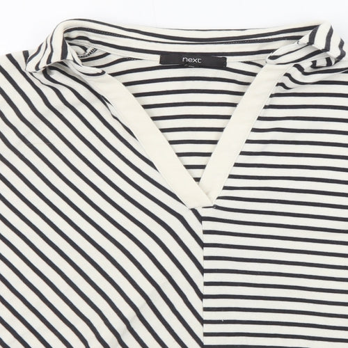 NEXT Womens Black Striped Cotton Basic T-Shirt Size 16 Collared - V-Neck