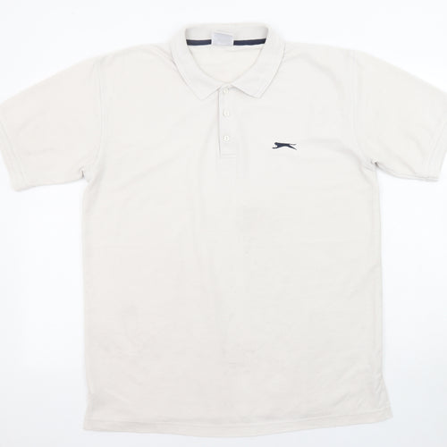 Slazenger Mens Ivory Cotton Polo Size L Collared Button
