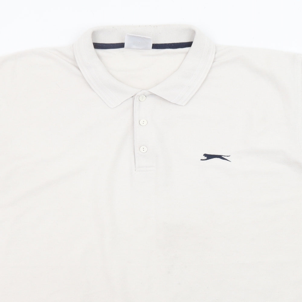 Slazenger Mens Ivory Cotton Polo Size L Collared Button