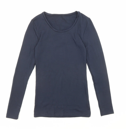Marks and Spencer Womens Blue Acrylic Basic T-Shirt Size 8 Round Neck - Thermal
