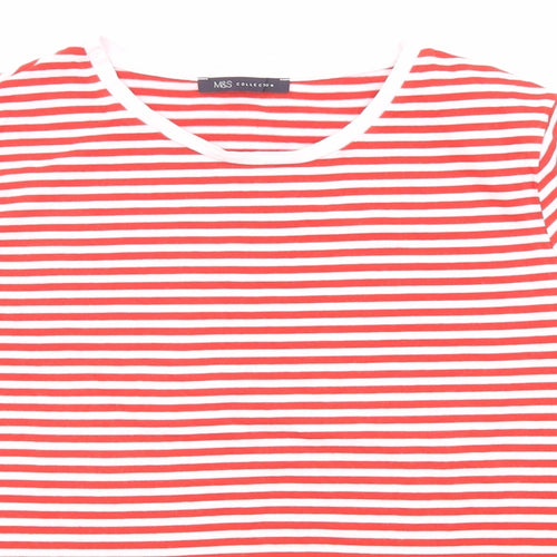 Marks and Spencer Womens Red Striped Cotton Basic T-Shirt Size 12 Round Neck