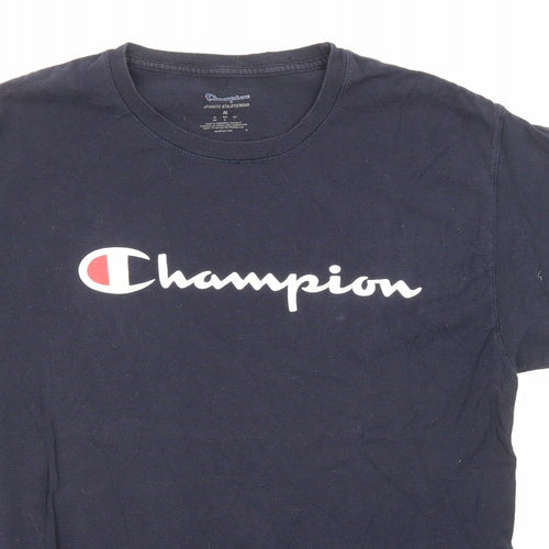 Champion Mens Blue Cotton T-Shirt Size M Crew Neck - Logo