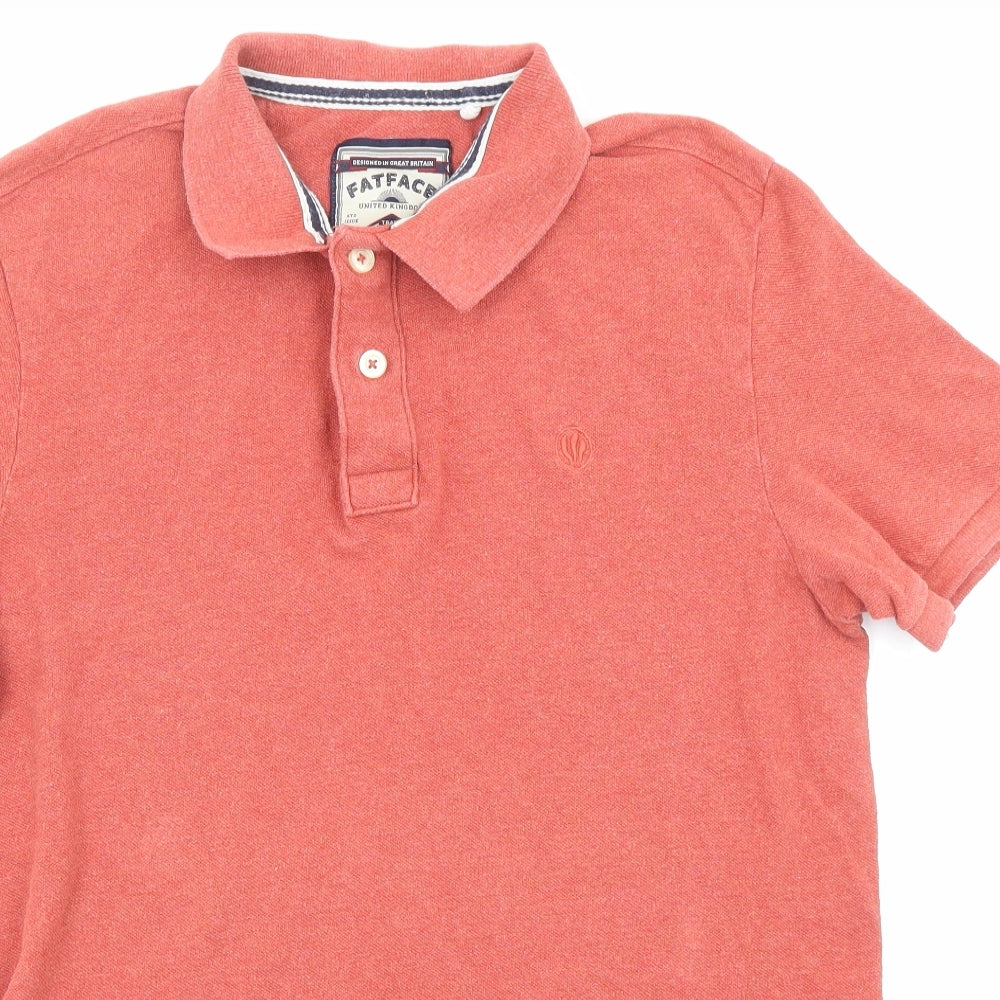 Fat Face Mens Red Cotton Polo Size L Collared Button