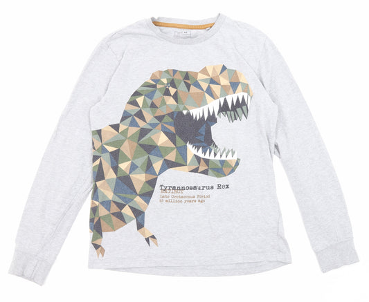 NEXT Boys Grey Cotton Basic T-Shirt Size 5 Years Round Neck Pullover - Dinosaur, Tyrannosaurus Rex