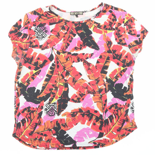 BiBA Womens Multicoloured Floral Viscose Basic T-Shirt Size 14 Round Neck - Leaf Print