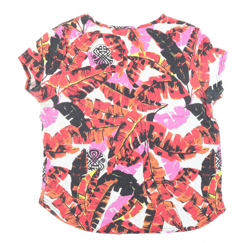 BiBA Womens Multicoloured Floral Viscose Basic T-Shirt Size 14 Round Neck - Leaf Print