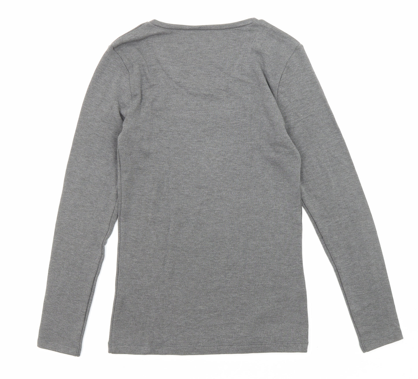Marks and Spencer Womens Grey Herringbone Acrylic Basic T-Shirt Size 12 Round Neck - Thermal
