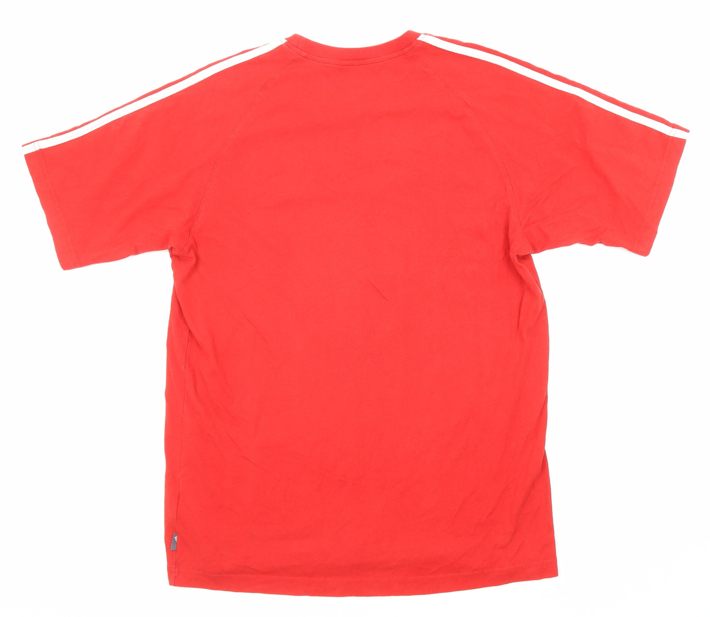 adidas Mens Red Cotton T-Shirt Size M Crew Neck - Stripe Sleeve Logo