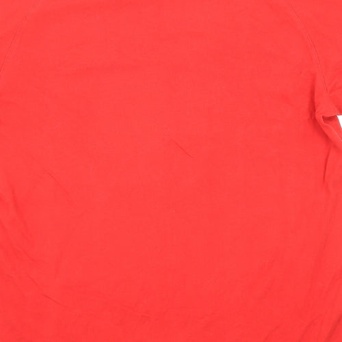 adidas Mens Red Cotton T-Shirt Size M Crew Neck - Stripe Sleeve Logo