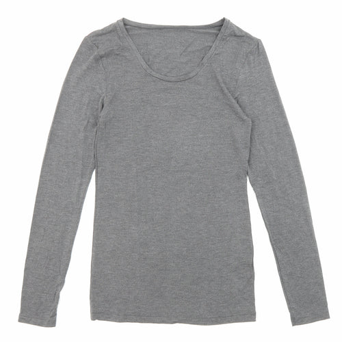 Marks and Spencer Womens Grey Acrylic Basic T-Shirt Size 12 Scoop Neck - Thermal