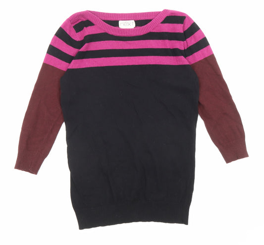 NEXT Womens Multicoloured Round Neck Cotton Pullover Jumper Size 10 - Colour Block Stripe