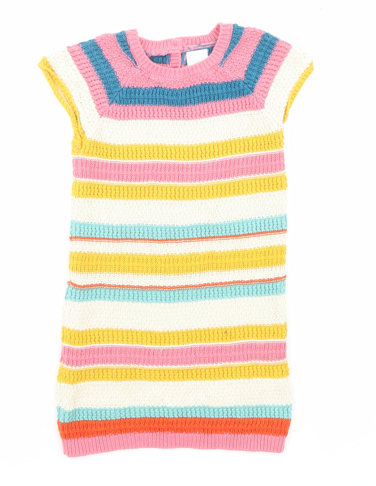 NEXT Girls Multicoloured Striped Cotton A-Line Size 2-3 Years Round Neck Button