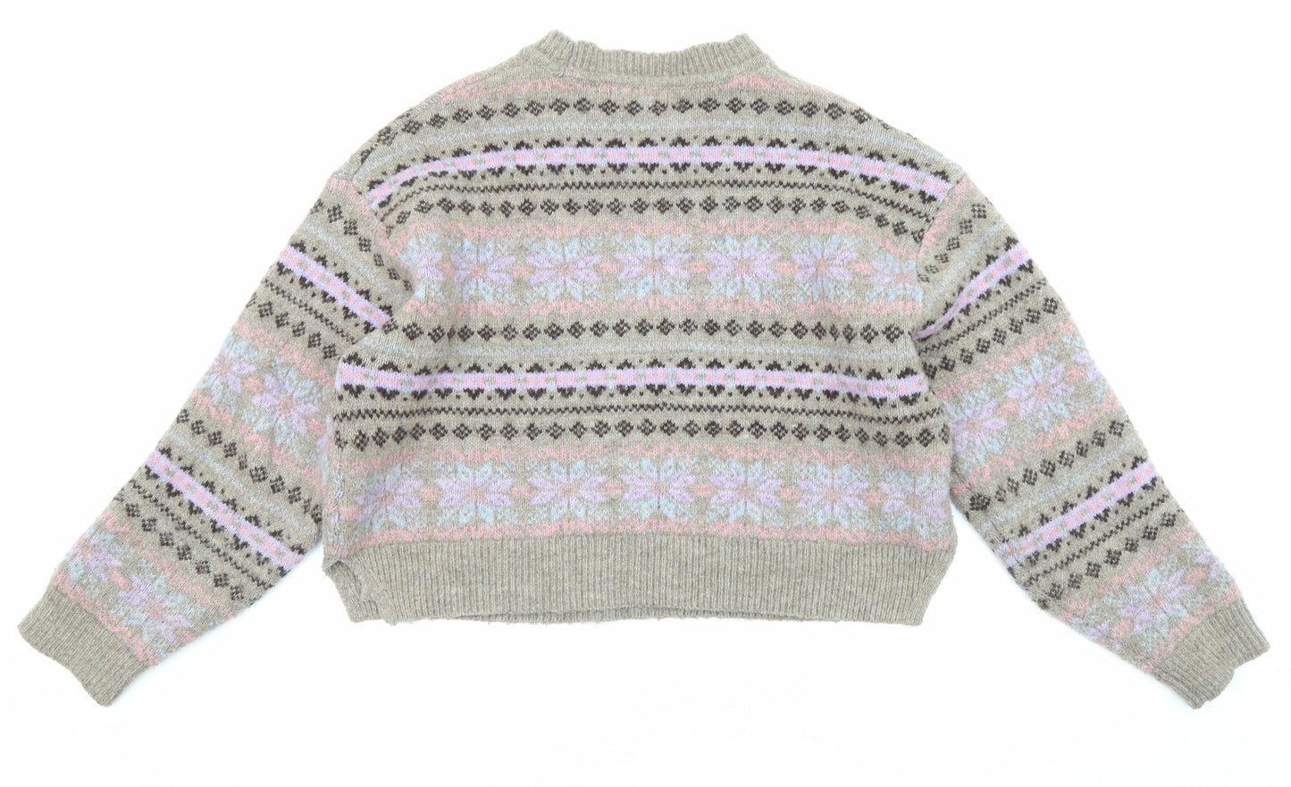 Pull&Bear Womens Multicoloured Crew Neck Fair Isle Polyester Pullover Jumper Size L - Cropped Snowflake