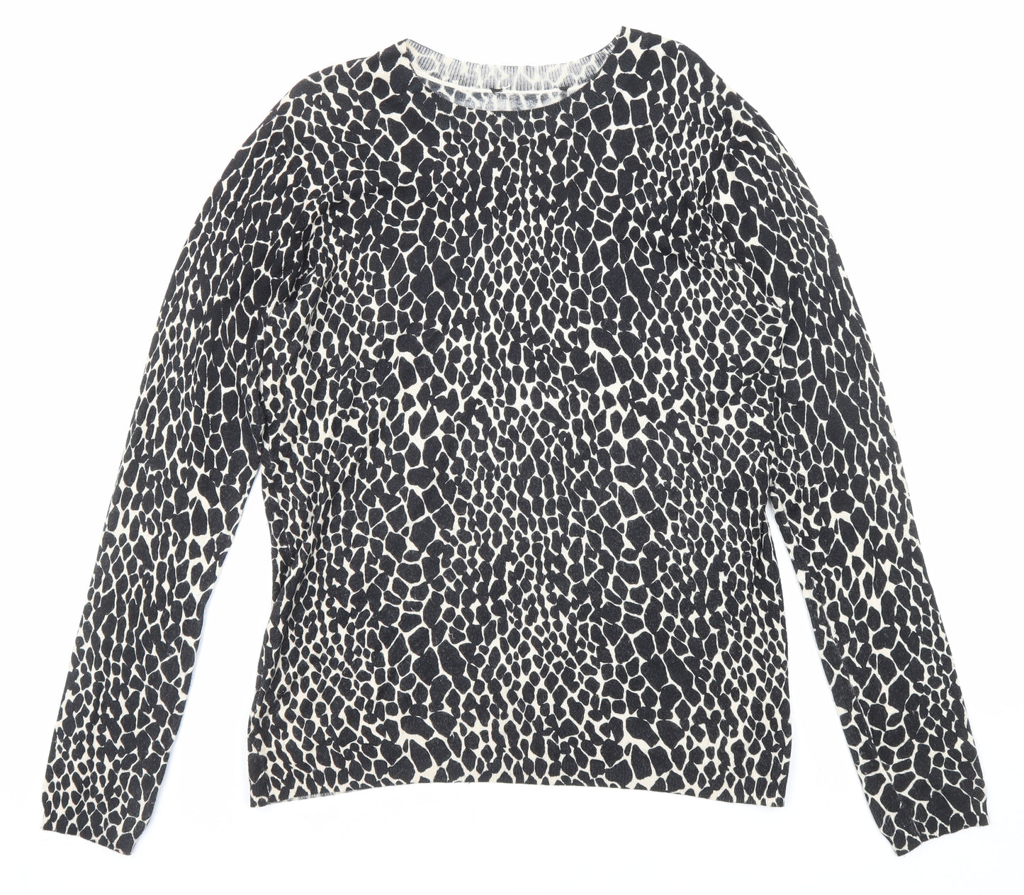 Dorothy Perkins Womens Black Round Neck Animal Print Viscose Pullover Jumper Size 14 - Giraffe Print